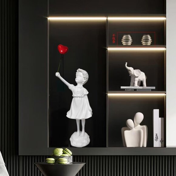 Matte Finish Antique Style Love Balloon Girl-white Decorative Statue for Home - Picture 6 of 6